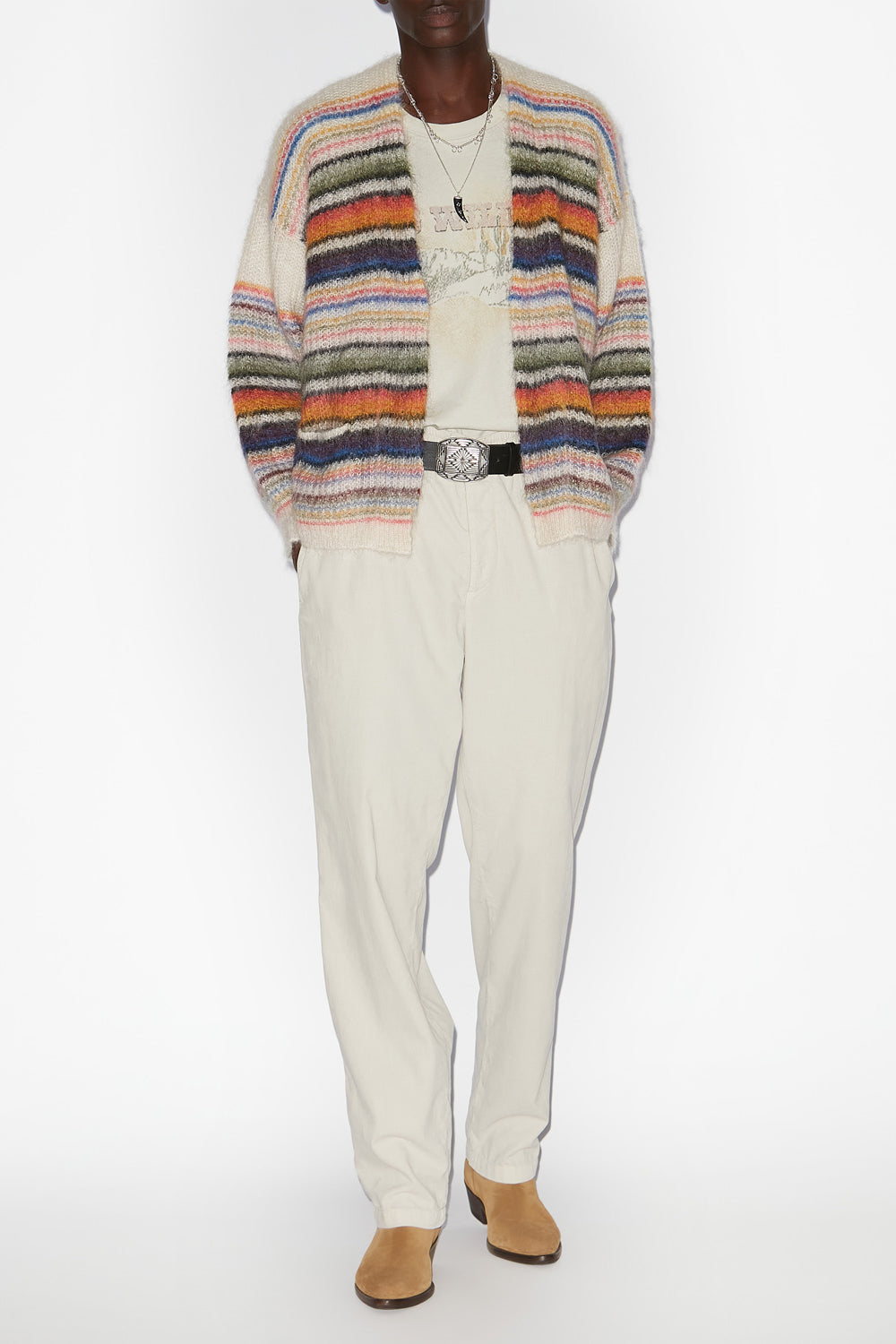 다나 브러싱 마감 골지 모헤어 스트라이프 가디건 - 여러 가지 빛깔의 - Man - 2