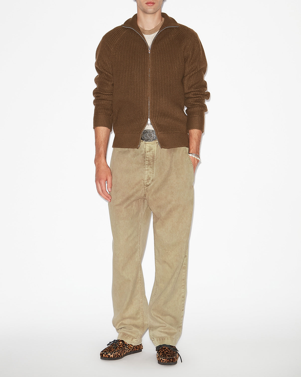 Rufus zip-up merinos wool cardigan - Bronze - Man - 1