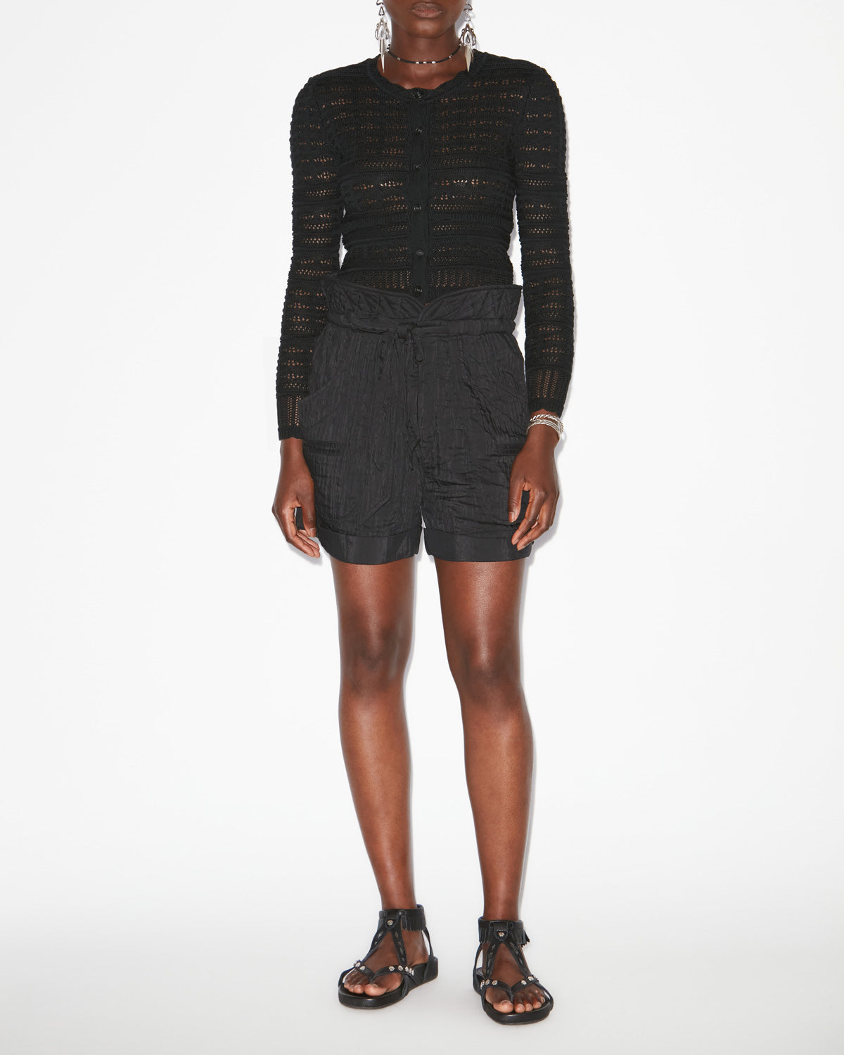 Ajaline short openwork knit cardigan - Black - Woman - 1