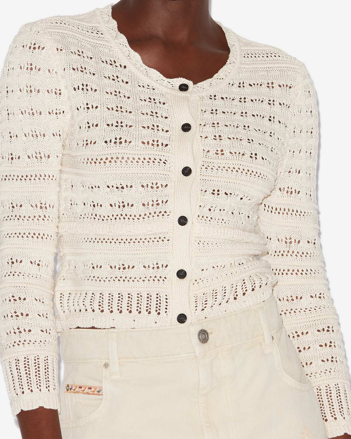 Ajaline short openwork knit cardigan - Ecru - Woman - 2