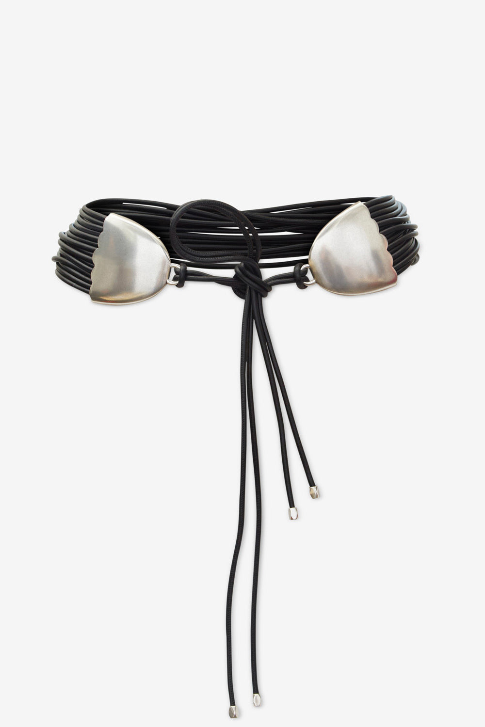 Cinturón para anudar en piel de cordero - Black and silver - Woman - 1