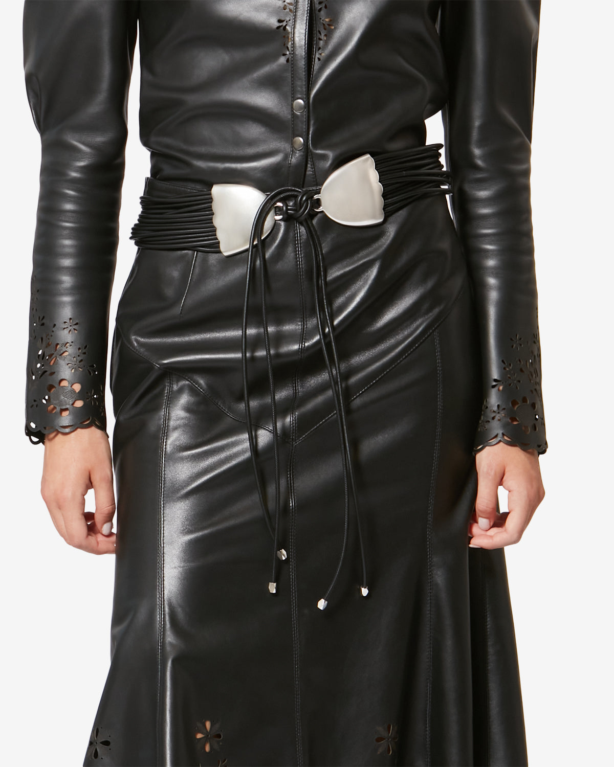 Cinturón para anudar en piel de cordero - Black and silver - Woman - 4