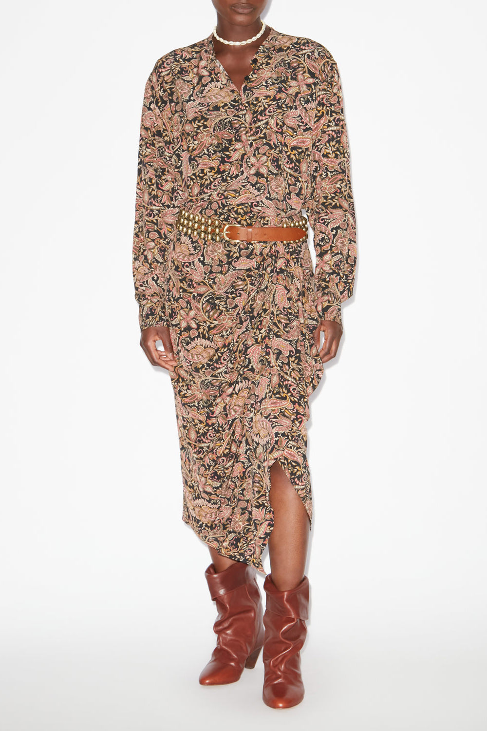 Catchell flowing printed shirt - Black-ochre - Woman - 2