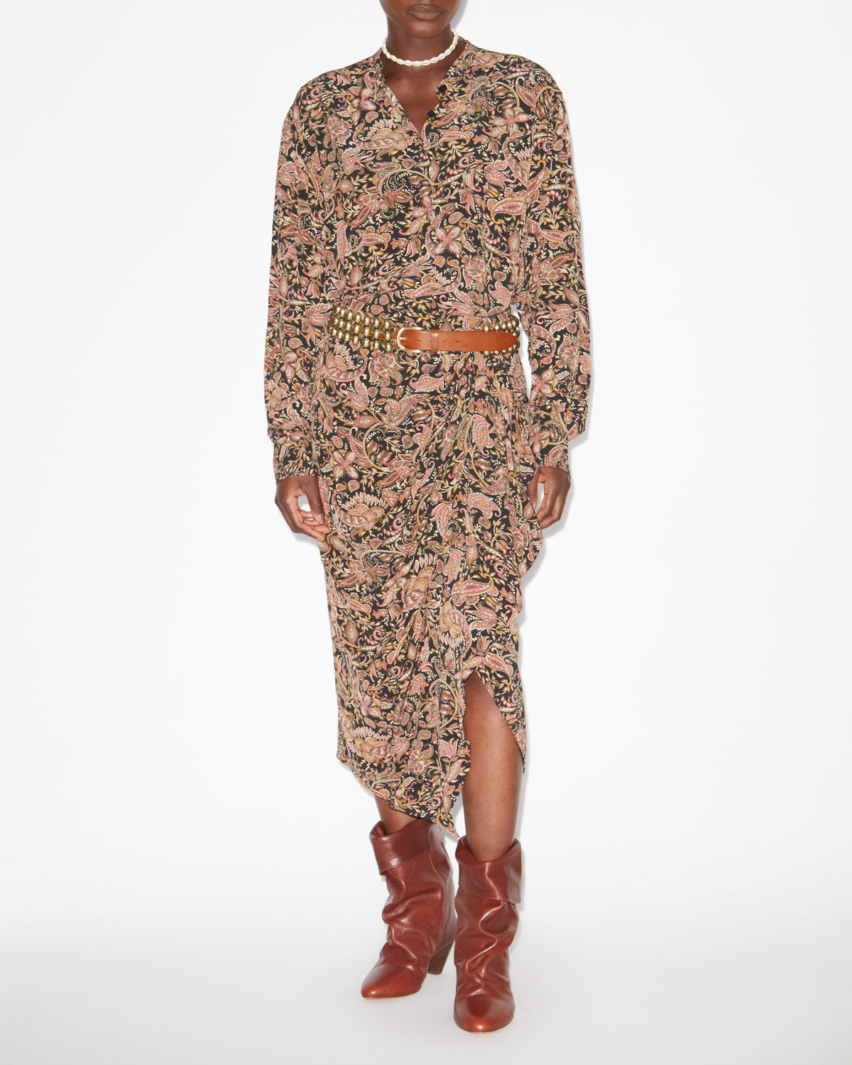 Catchell flowing printed shirt - Black-ochre - Woman - 1