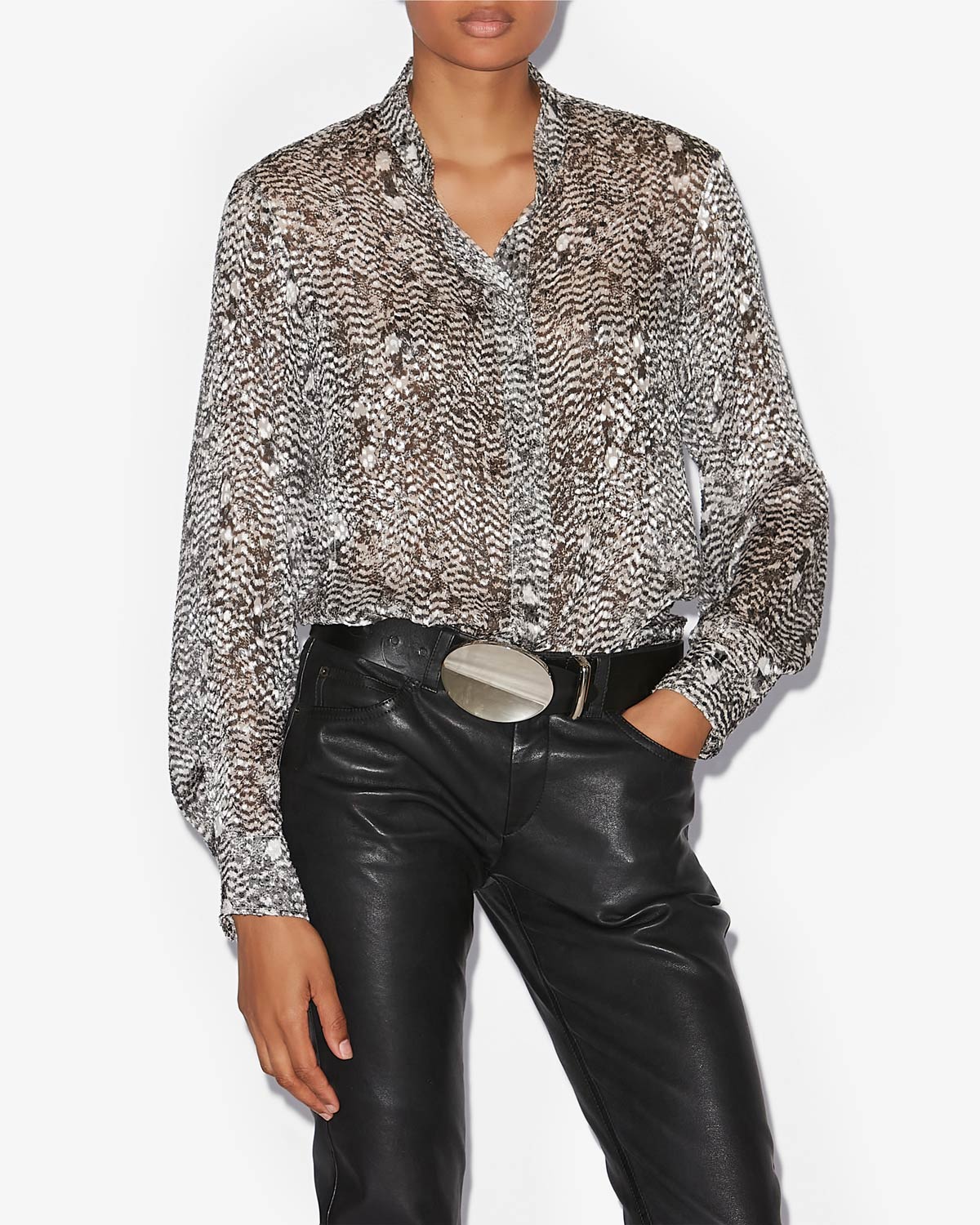 Ilda burnout velvet shirt - Black and ecru - Woman - 3