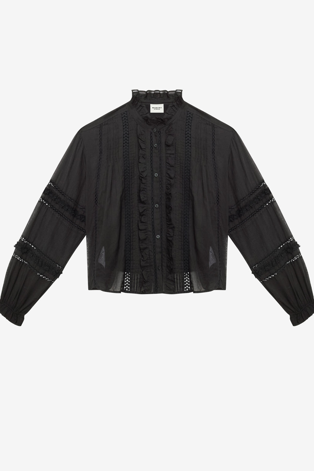 Hemd valda aus kunstvoll bearbeitetem baumwollvoile - Schwarz - Woman - 1