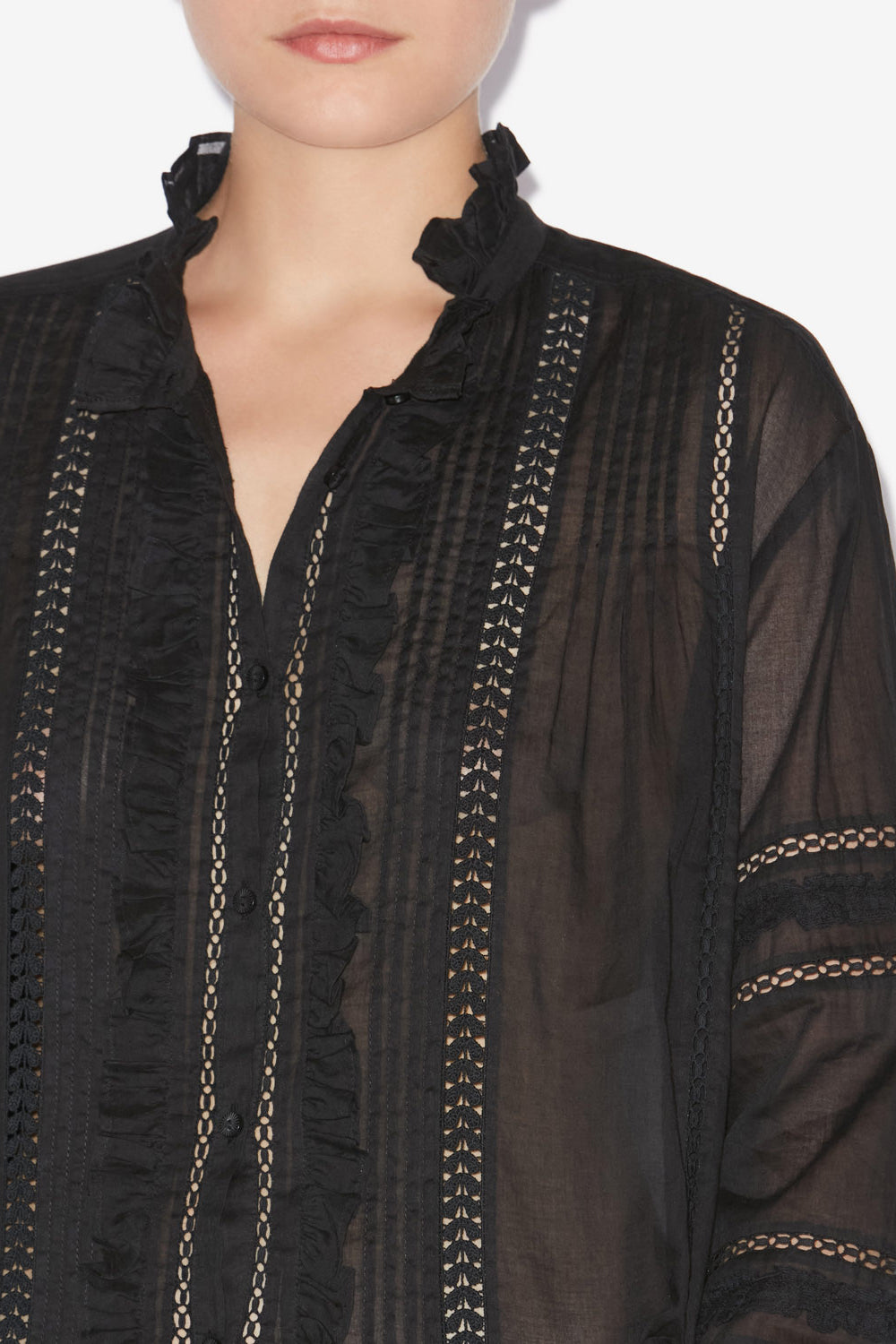 Hemd valda aus kunstvoll bearbeitetem baumwollvoile - Schwarz - Woman - 3