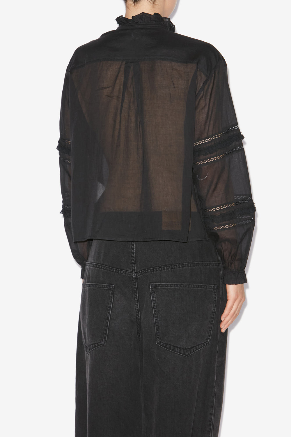 Hemd valda aus kunstvoll bearbeitetem baumwollvoile - Schwarz - Woman - 5