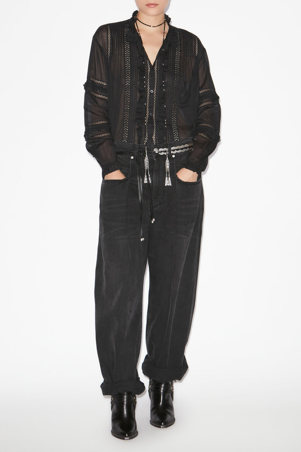 Hemd valda aus kunstvoll bearbeitetem baumwollvoile - Schwarz - Woman - 2