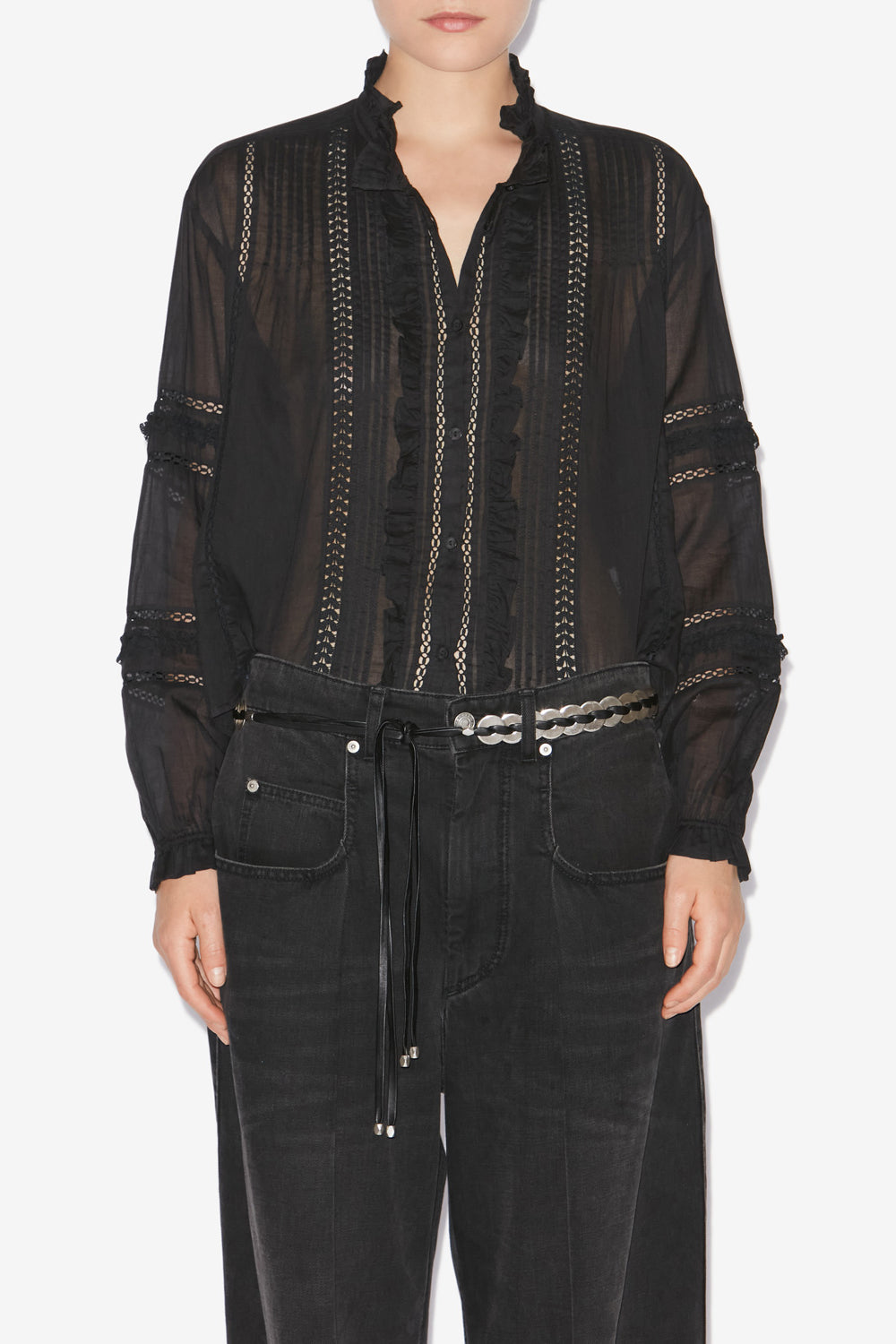 Hemd valda aus kunstvoll bearbeitetem baumwollvoile - Schwarz - Woman - 4