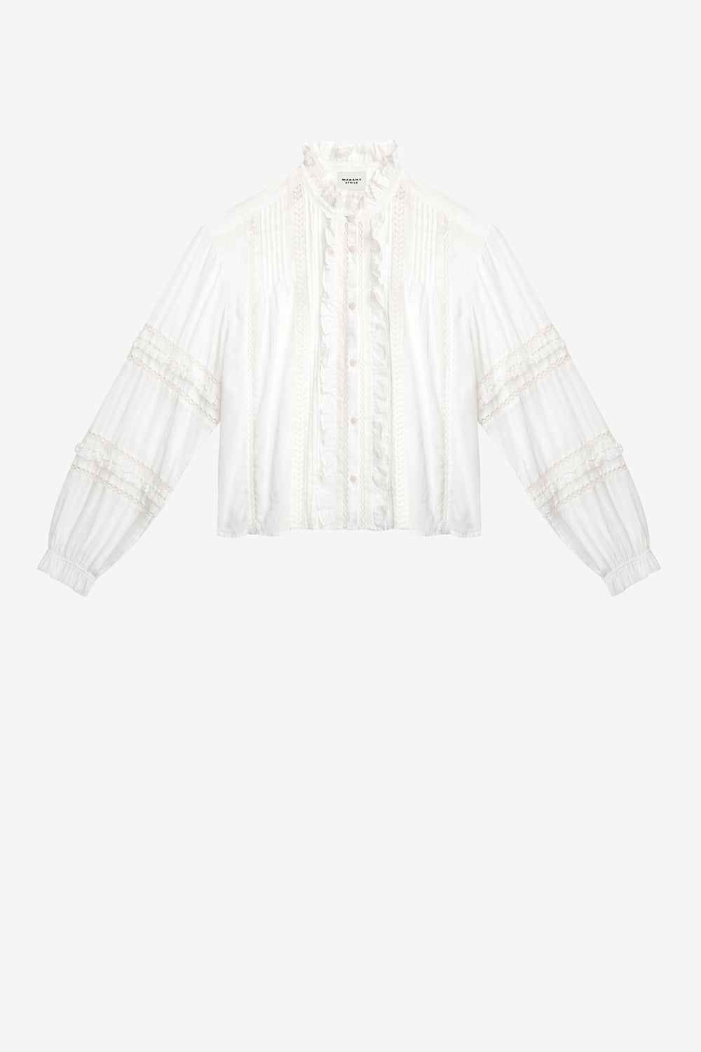 Camisa valda de voile de algodón con adornos - Blanco - Woman - 1