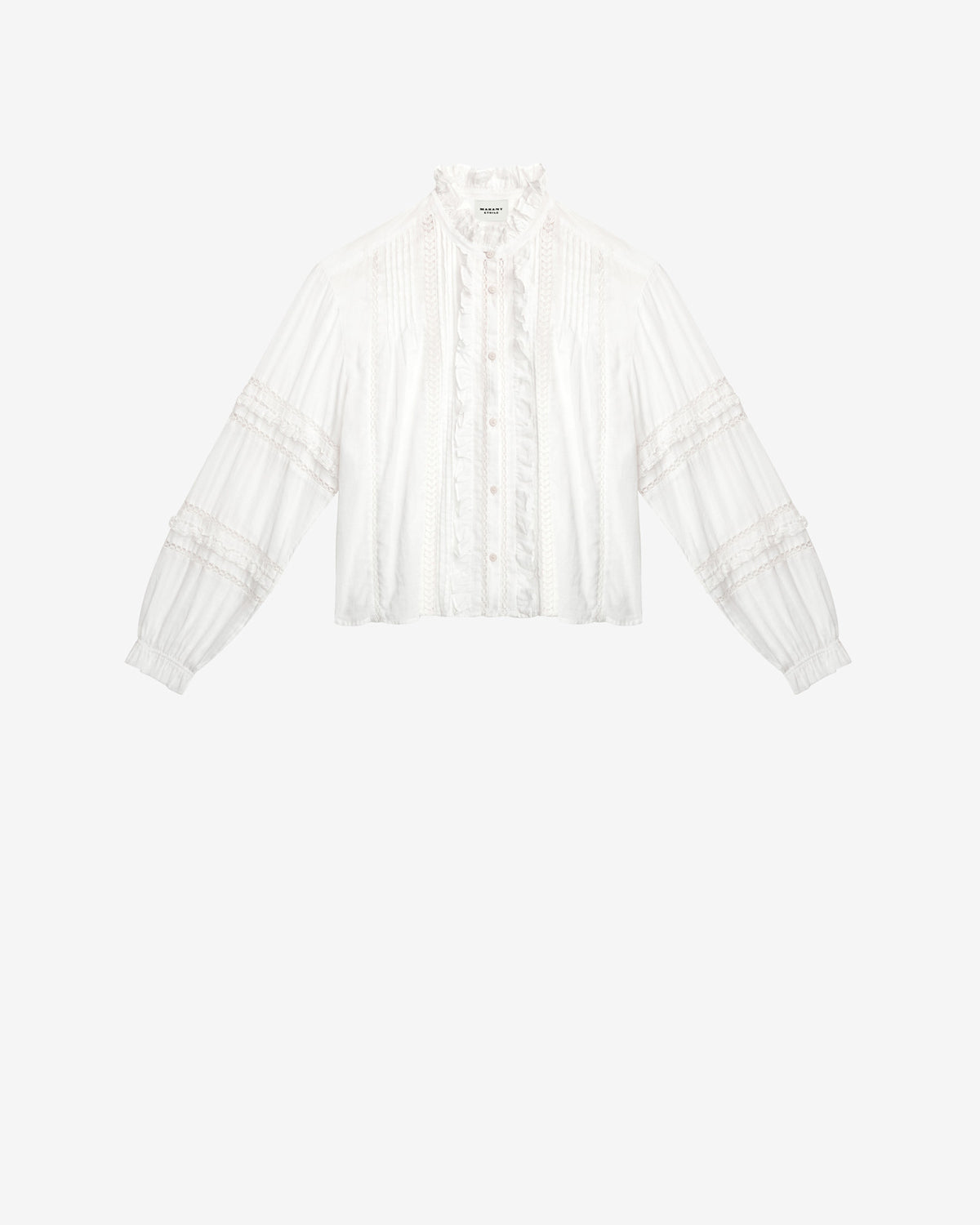 Camisa valda de voile de algodón con adornos - Blanco - Woman - 5