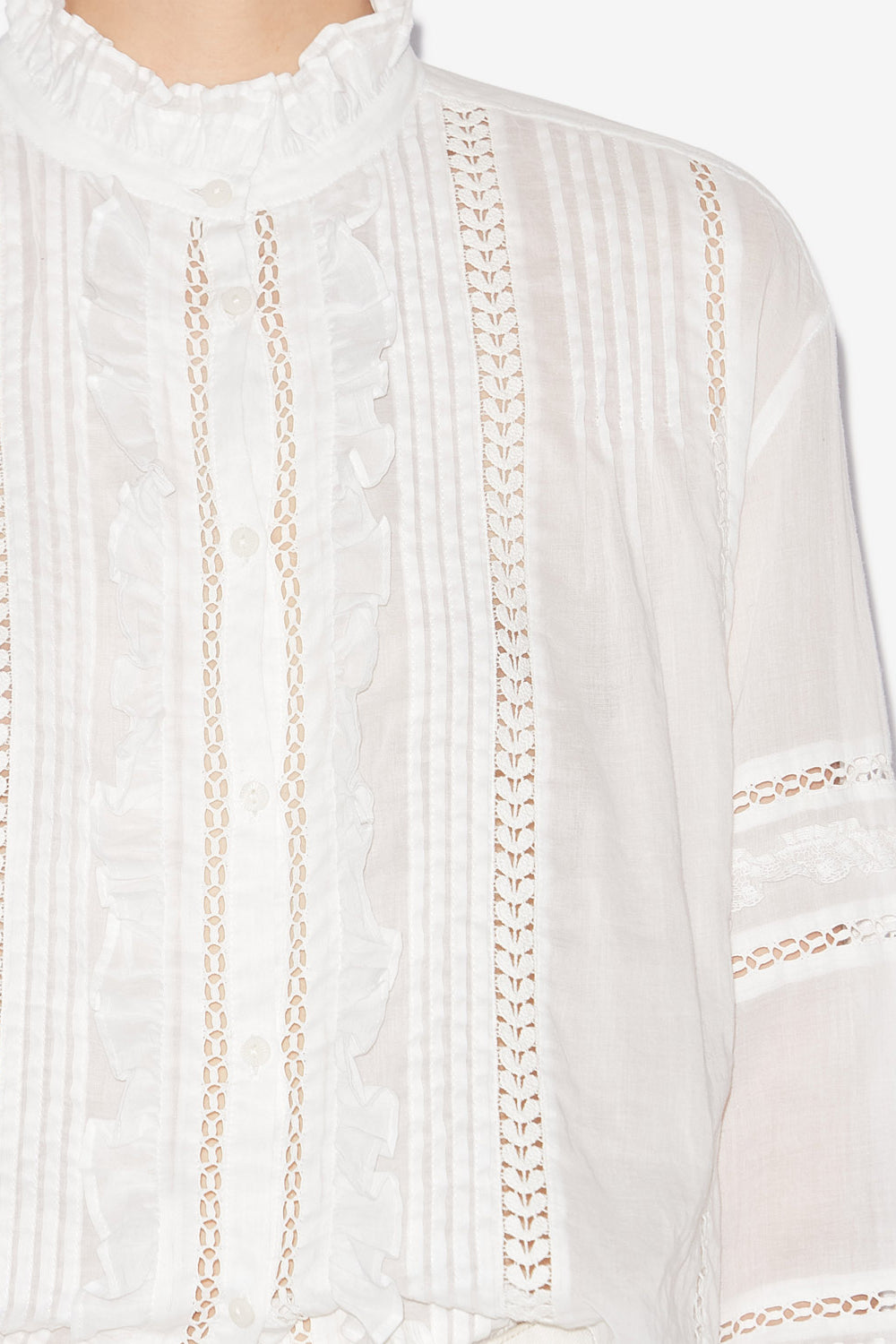 Camisa valda de voile de algodón con adornos - Blanco - Woman - 3