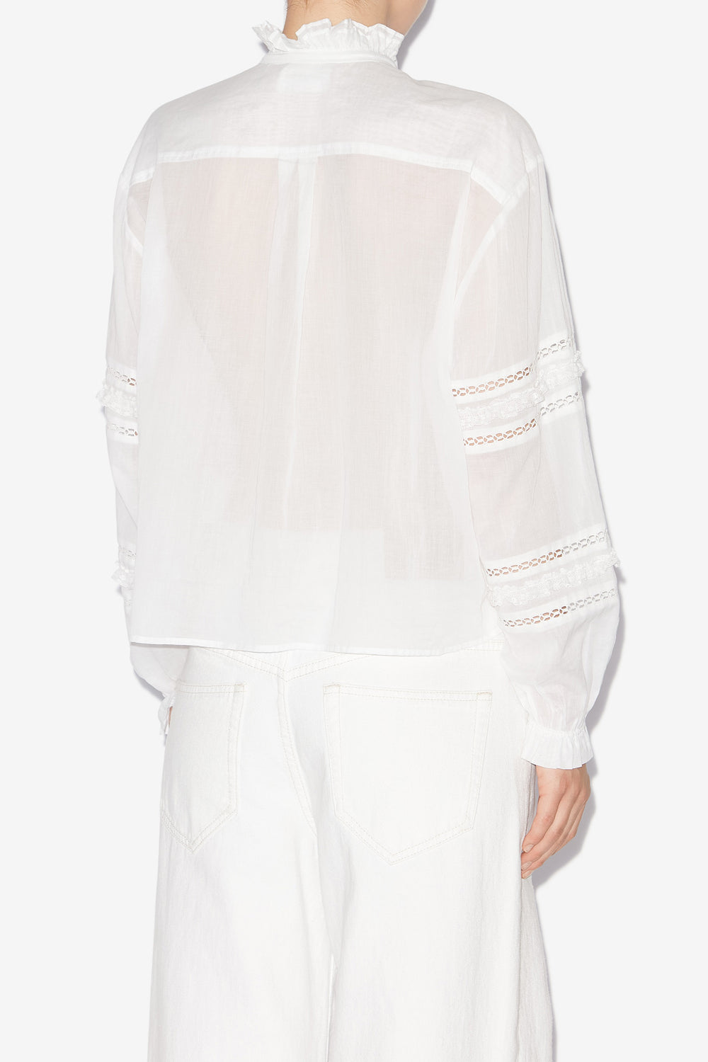 Camisa valda de voile de algodón con adornos - Blanco - Woman - 5