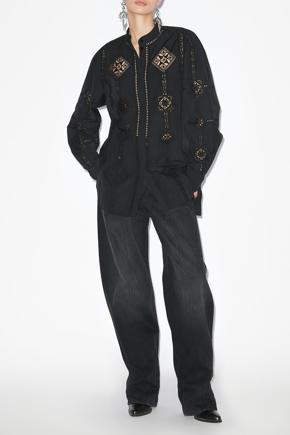 Soeline openwork poplin shirt - Black - Woman - 2