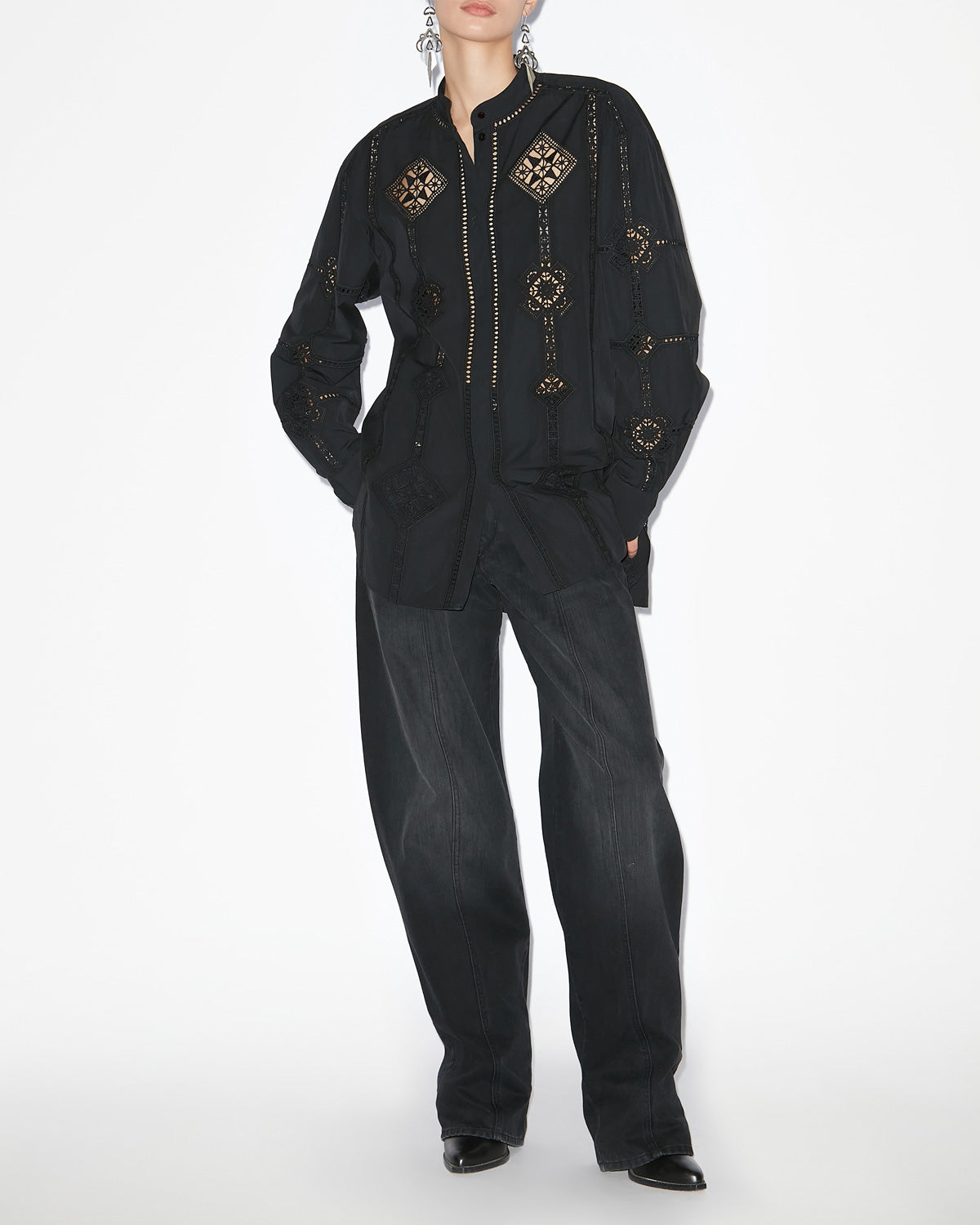 Soeline openwork poplin shirt - Black - Woman - 1