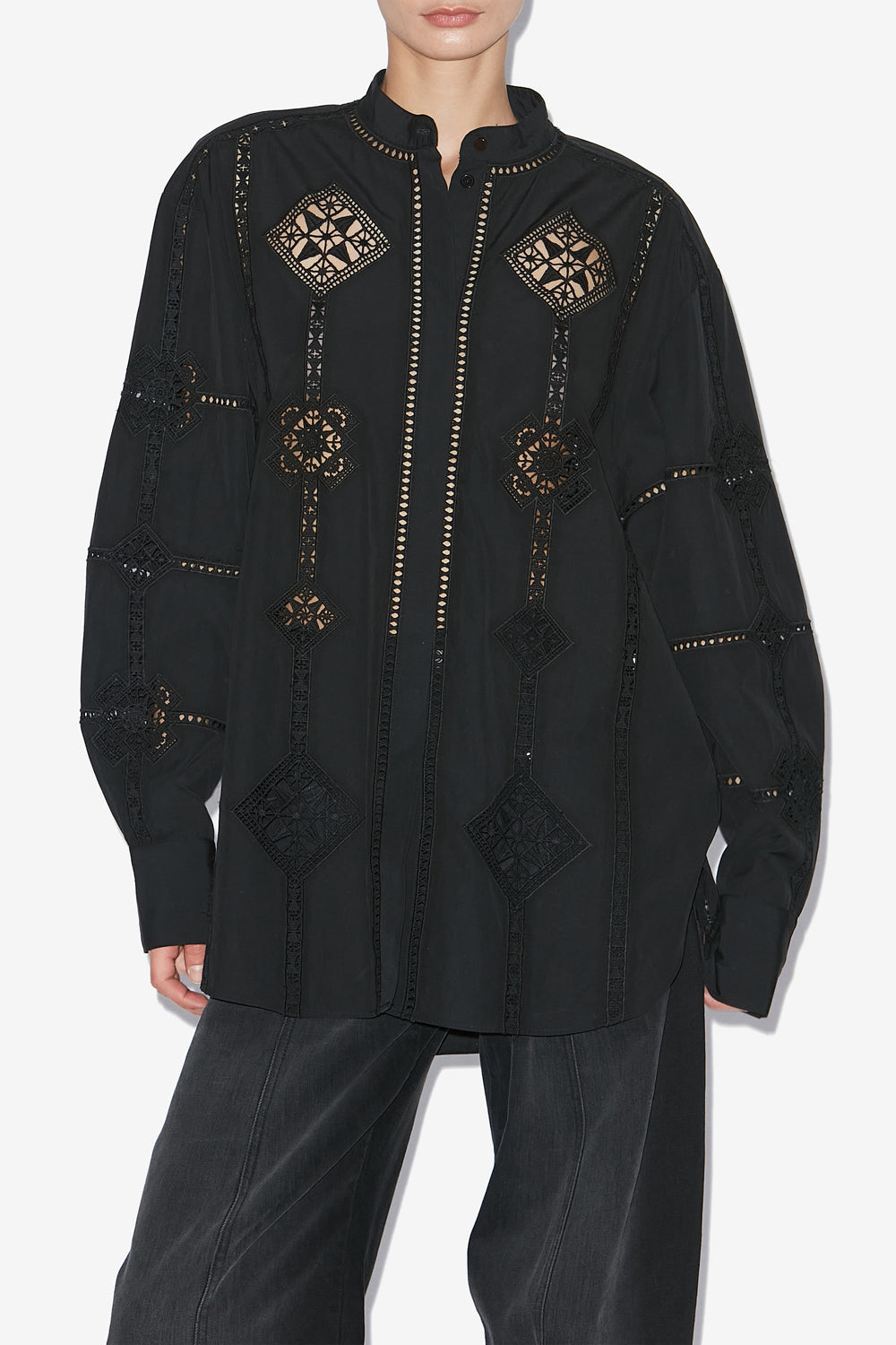 Soeline openwork poplin shirt - Black - Woman - 4