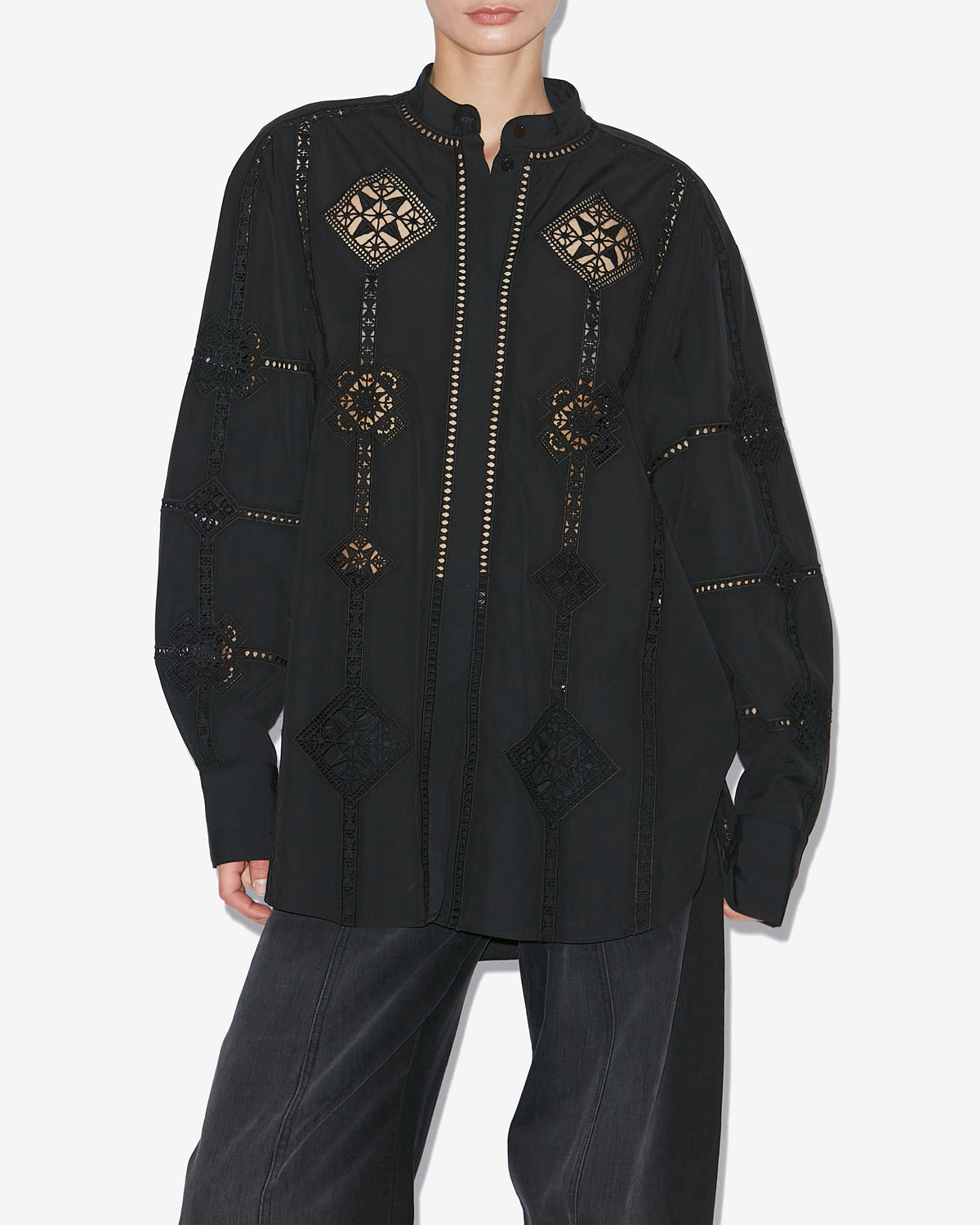 Soeline openwork poplin shirt - Black - Woman - 3
