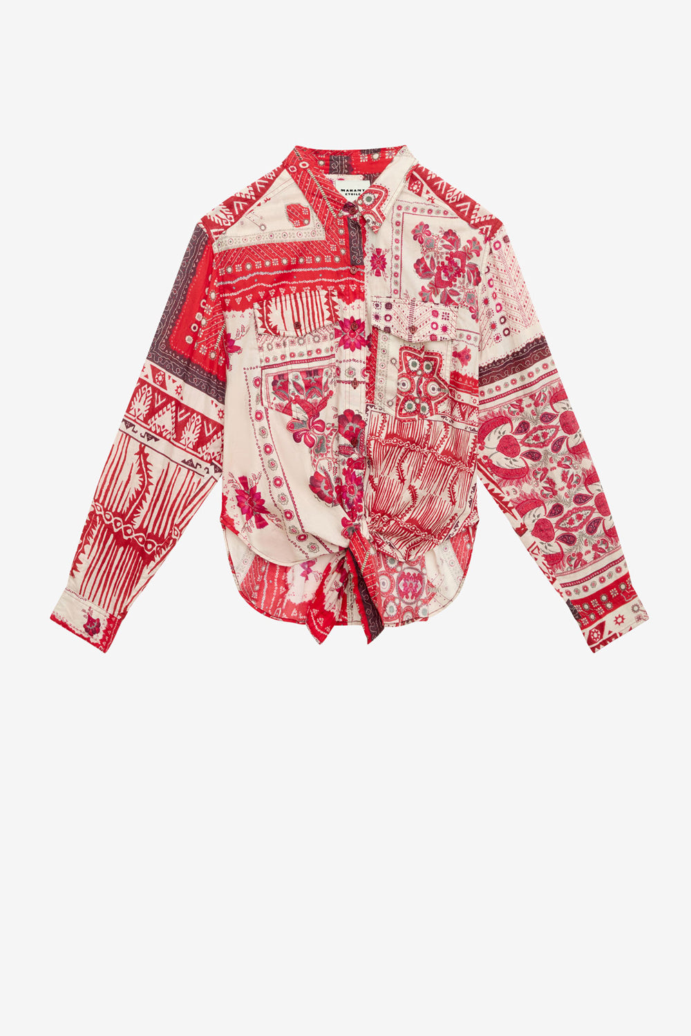 Camisa anudada de voile de algodón estampada nathy - Red and ecru - Woman - 1