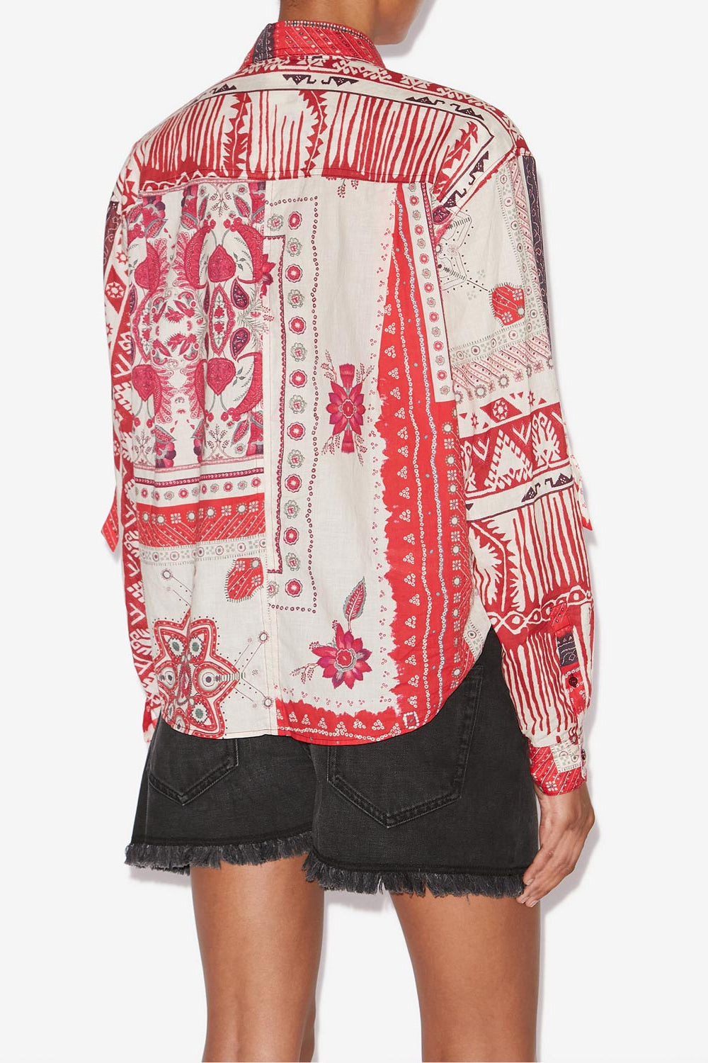 Camisa anudada de voile de algodón estampada nathy - Red and ecru - Woman - 5