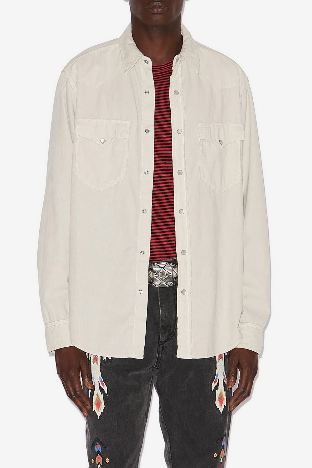 Chemise vasco en velours côtelé - Écru - Man - 4