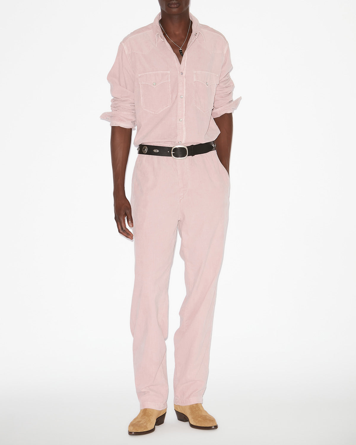 Camicia vasco in velluto a coste - Soft pink - Man - 1