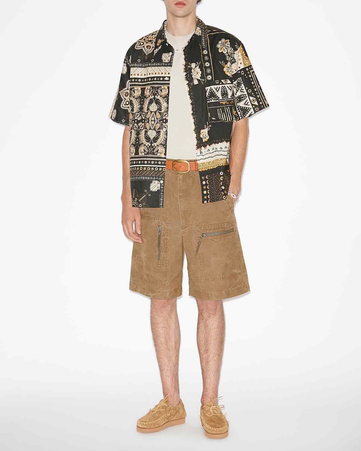 Garlonn printed short-sleeve shirt - Black-ochre - Man - 1