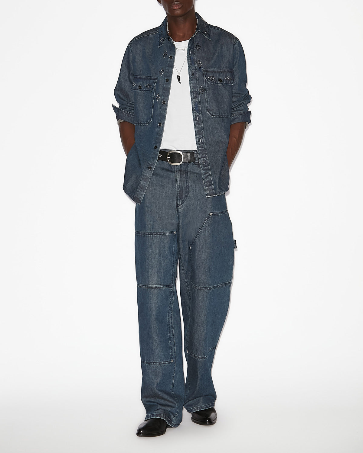 오스코 스터드 데님 셔츠 - 파란색 - Man - 1