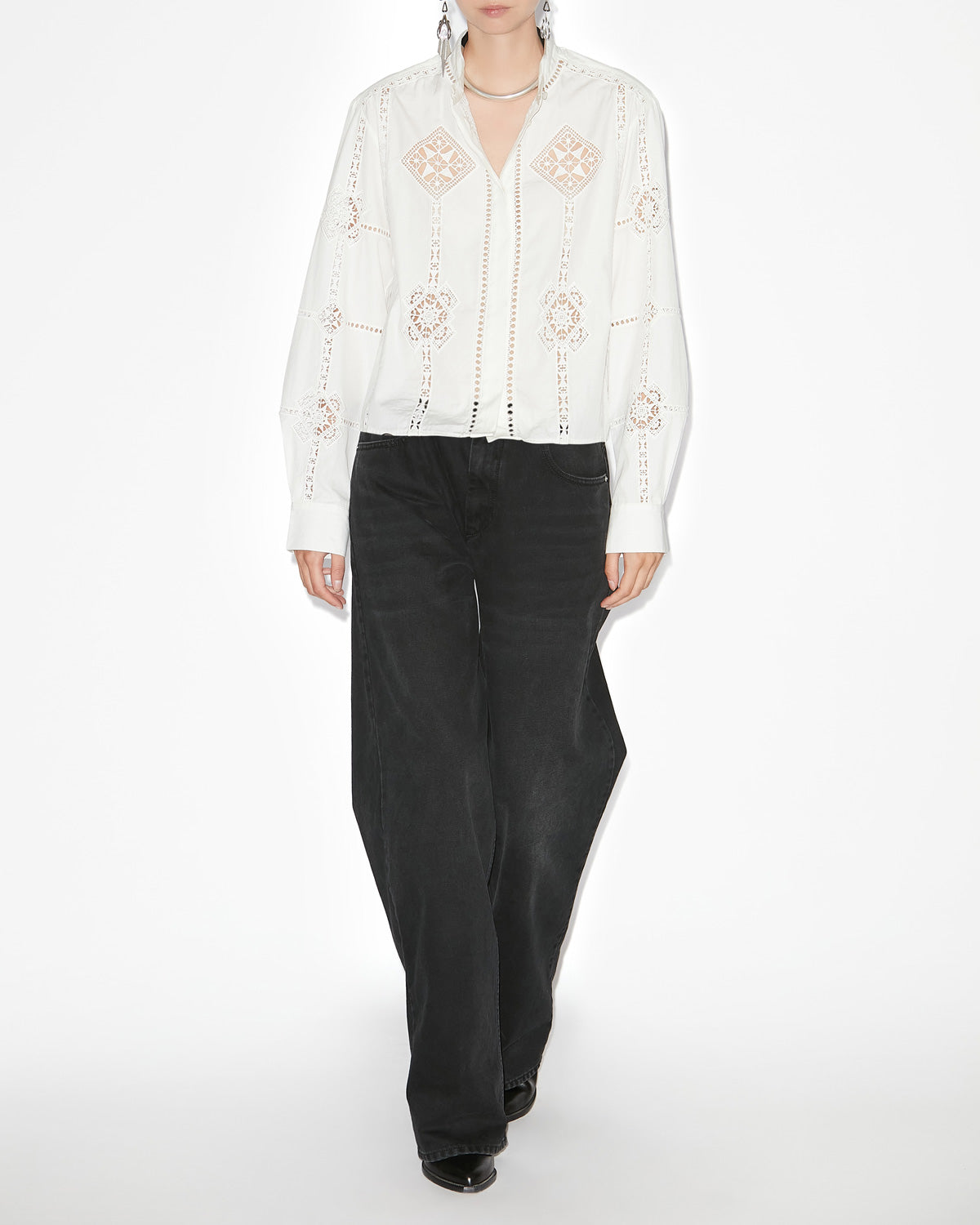 Chemise courte serena en popeline ajourée - Blanc - Woman - 1