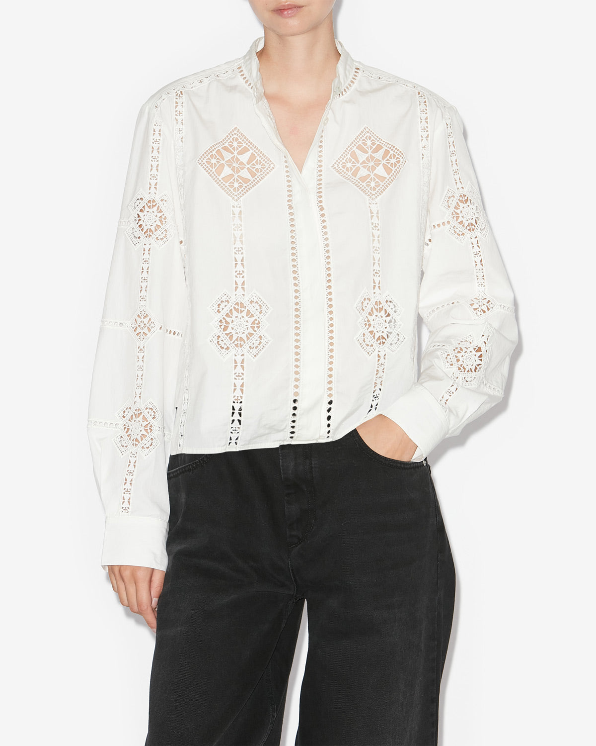 Chemise courte serena en popeline ajourée - Blanc - Woman - 3