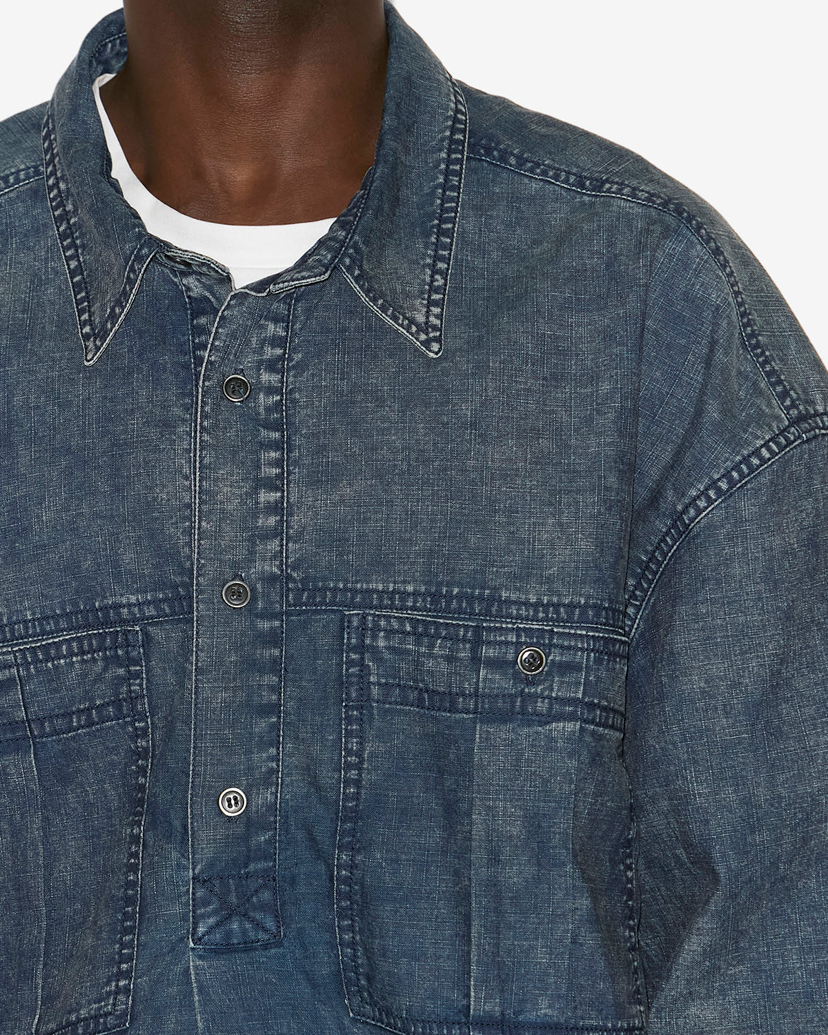 비토레 워싱 마감 샴브레이 셔츠 - 파란색 - Man - 2