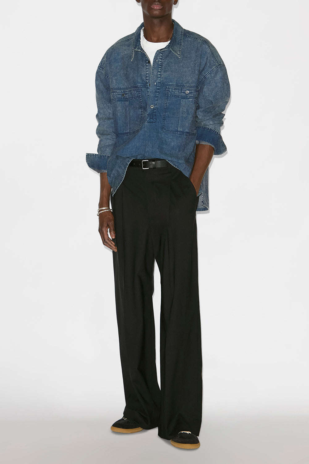 비토레 워싱 마감 샴브레이 셔츠 - 파란색 - Man - 2