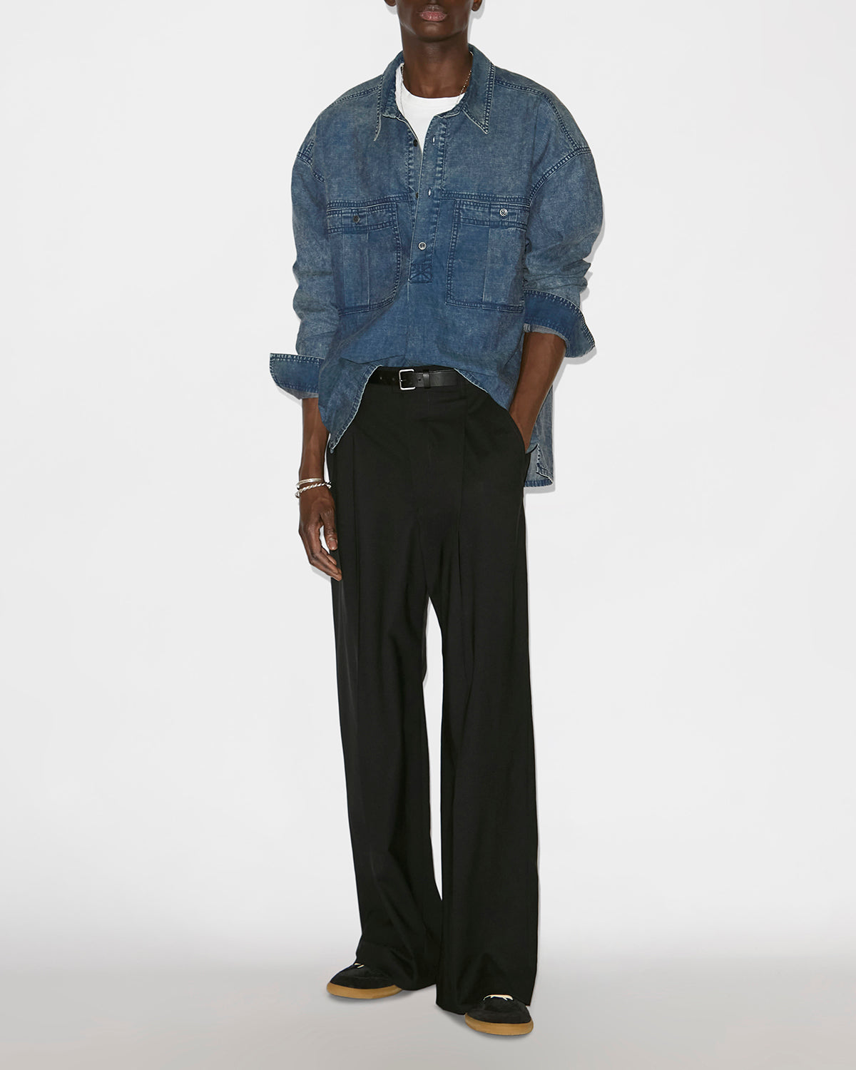 비토레 워싱 마감 샴브레이 셔츠 - 파란색 - Man - 1