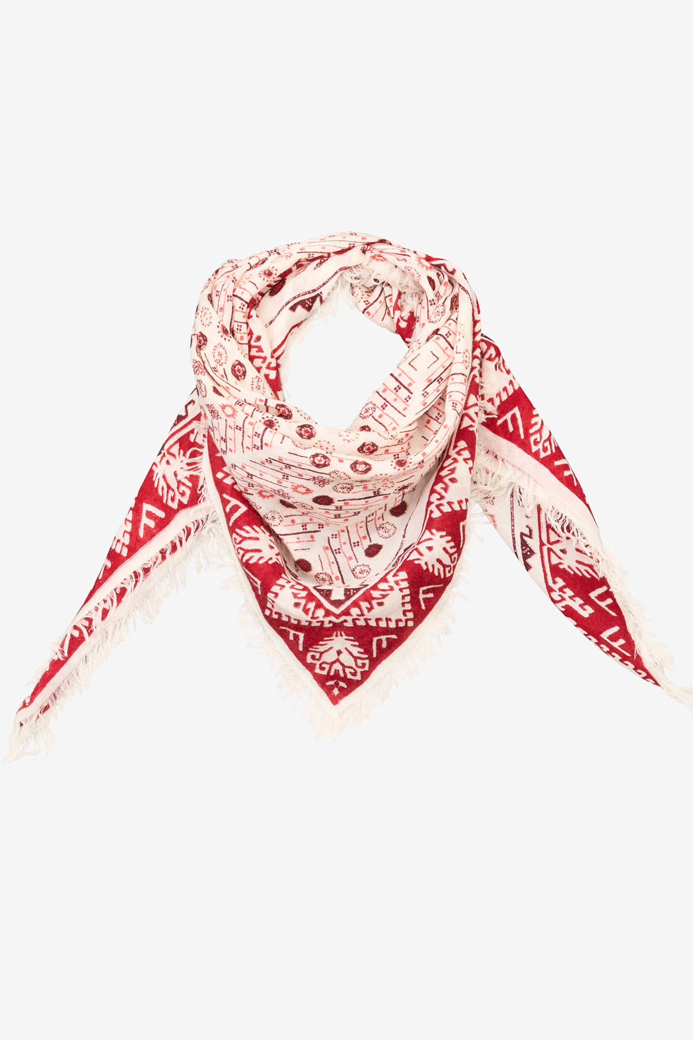 Alecia printed cashmere and wool scarf - Red and ecru - Woman - 1