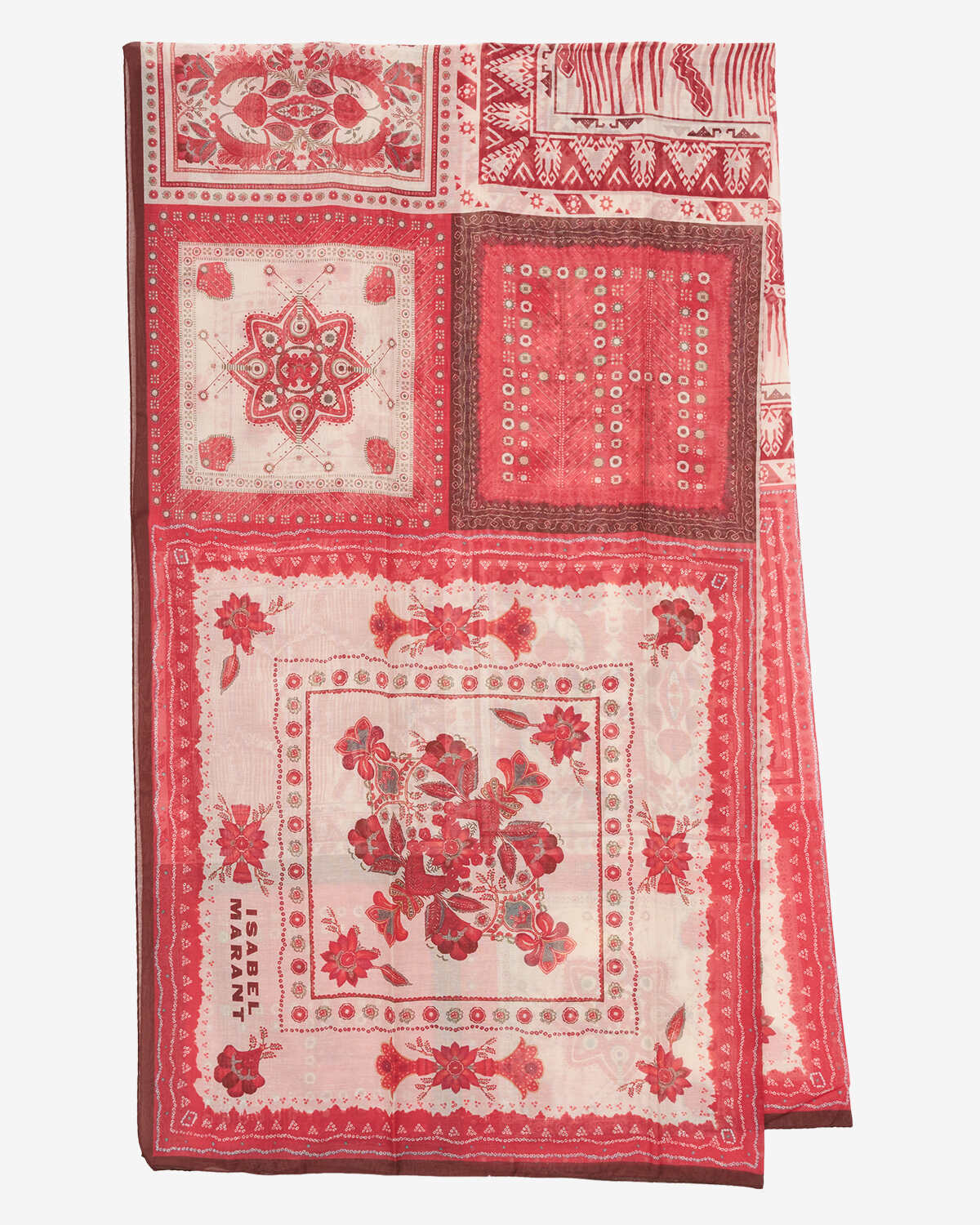 Luana cotton and silk bandana print pareo - Red and ecru - Woman - 1