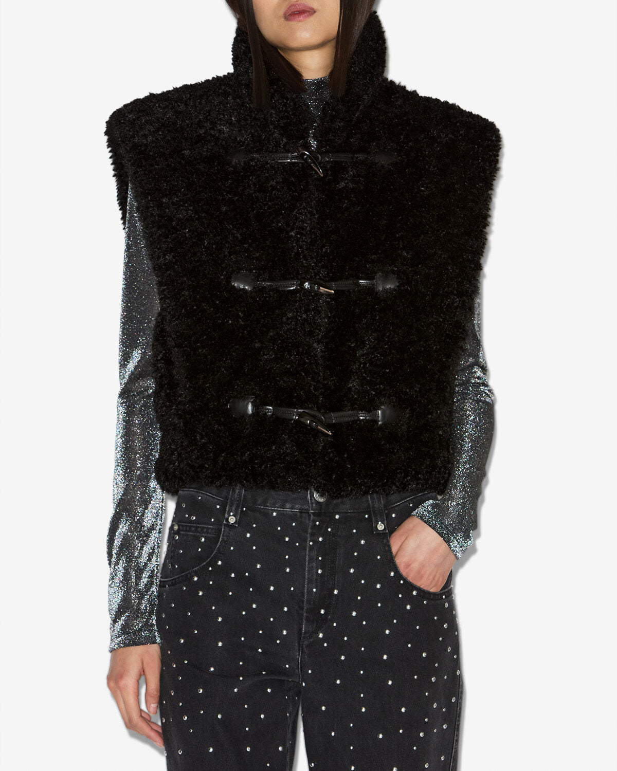 Alisa faux fur vest - Black - Woman - 3