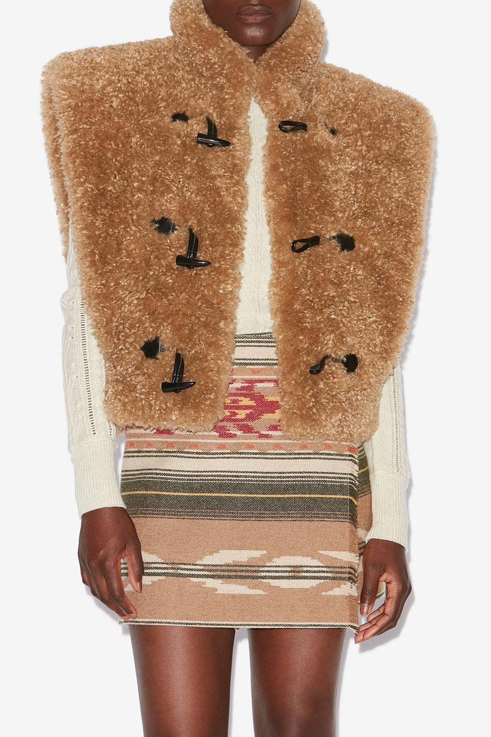 Chaleco corto efecto pelo rizado alisa - Camel - Woman - 4