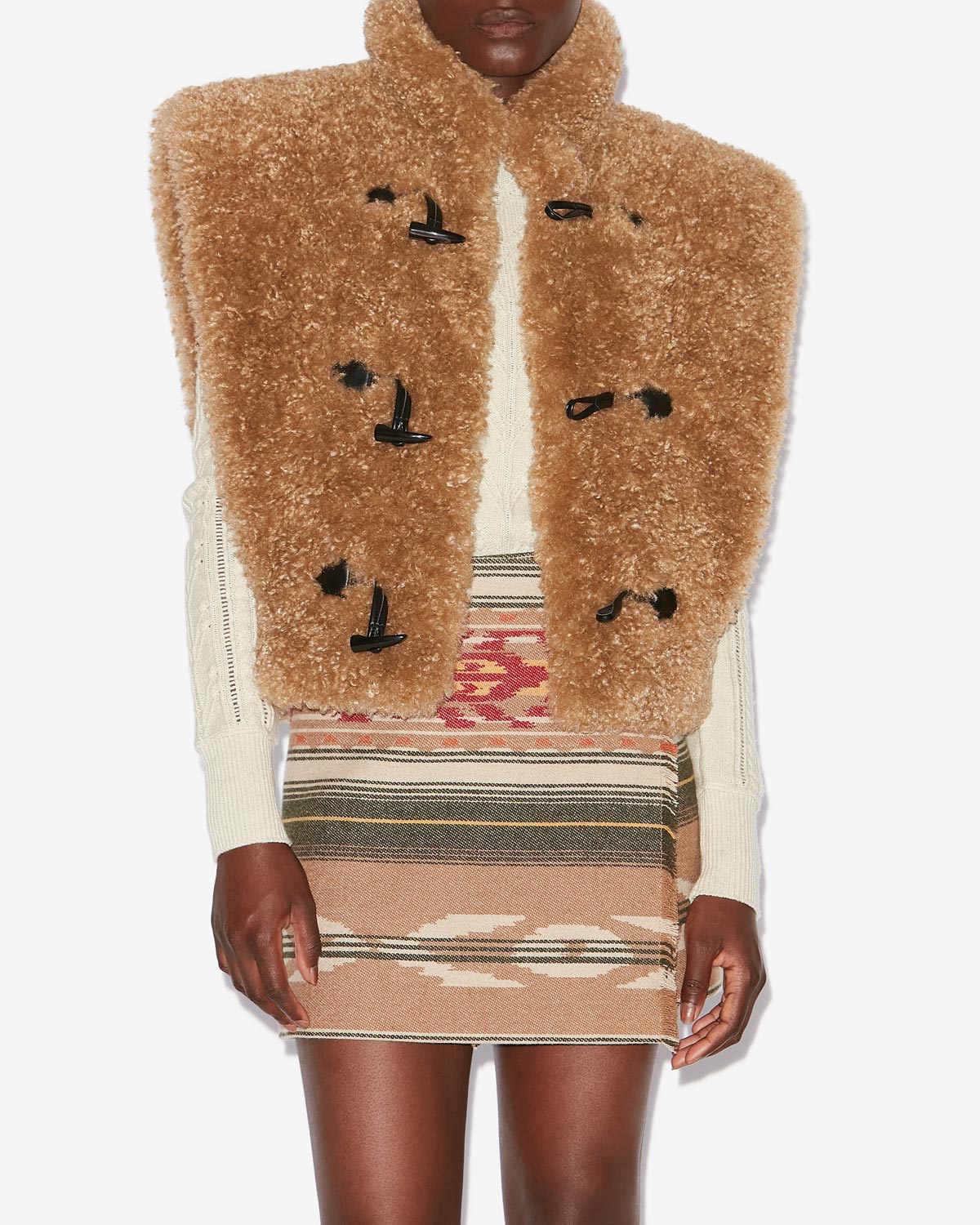 Chaleco corto efecto pelo rizado alisa - Camel - Woman - 3