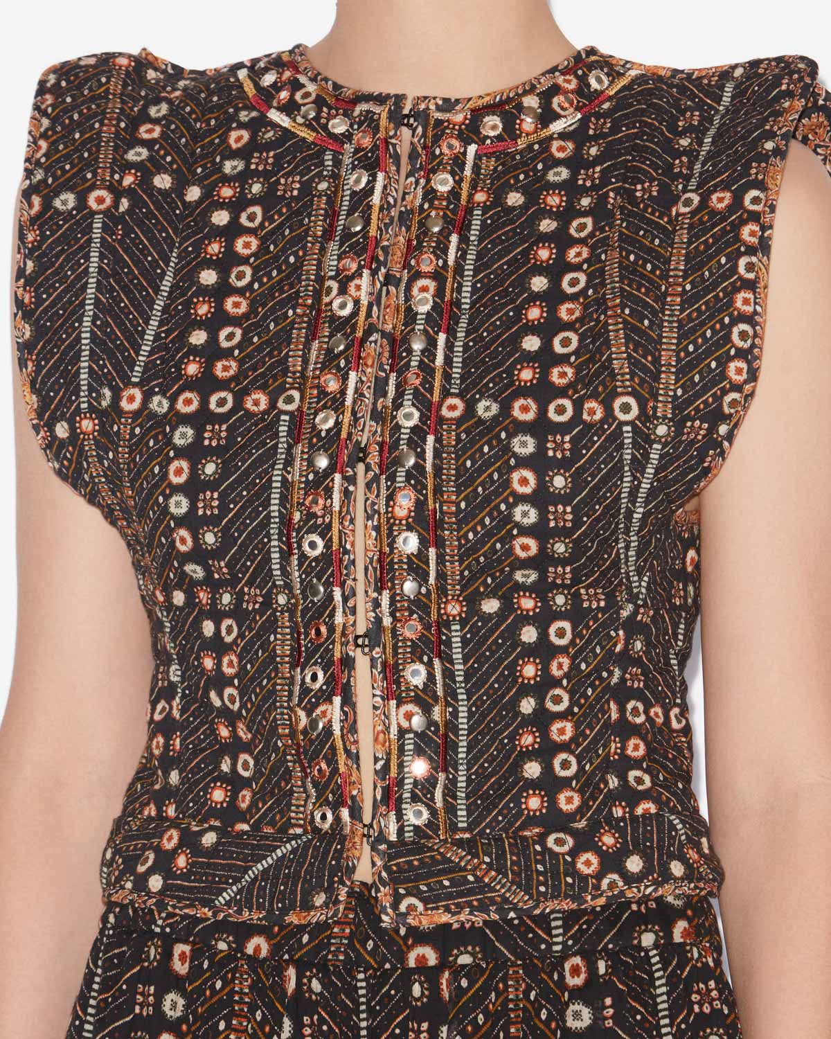 Gilet court cerza en coton imprimé et brodé - Noir délavé - Woman - 2