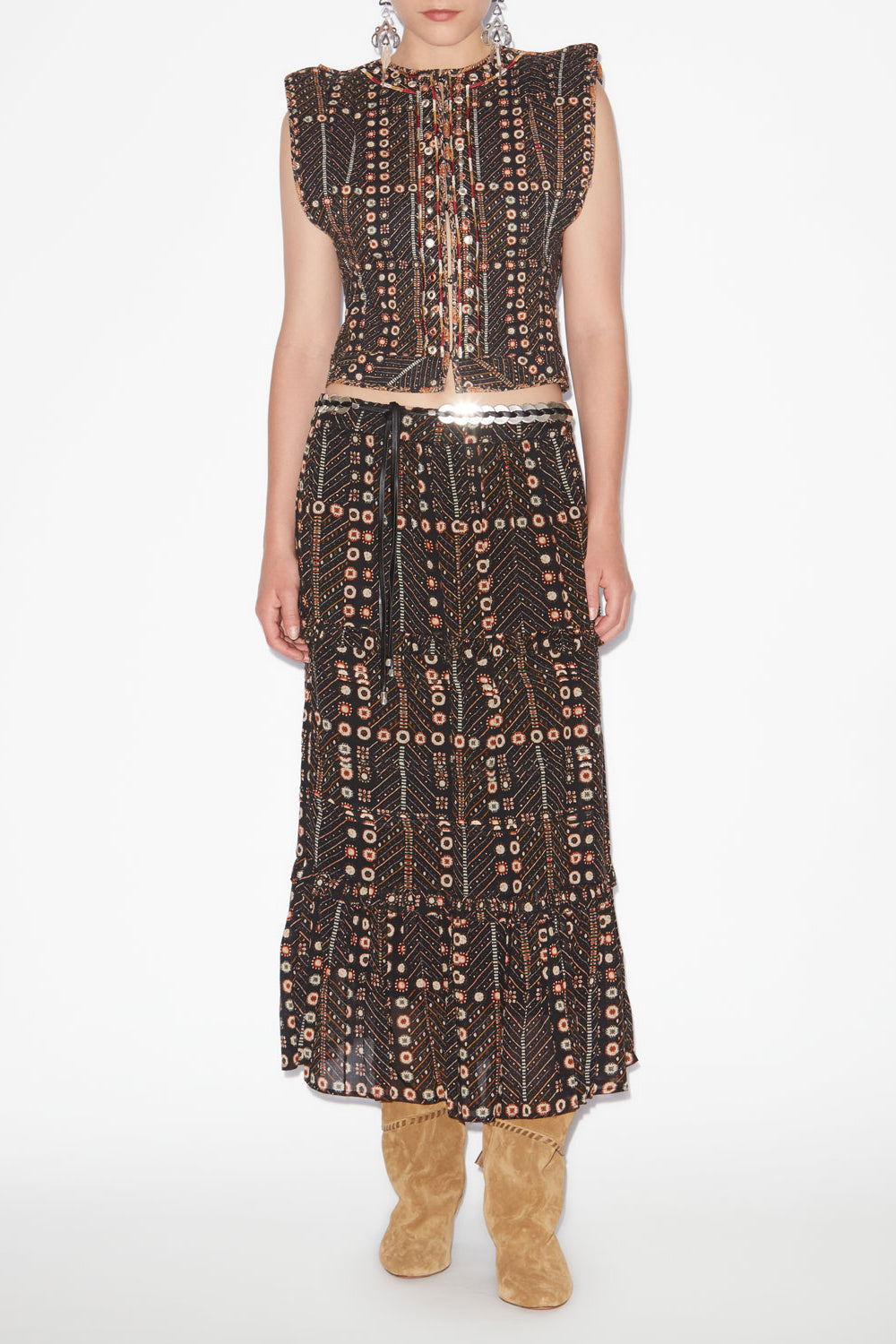 Cerza short printed and embroidered cotton cardigan - Black - Woman - 2