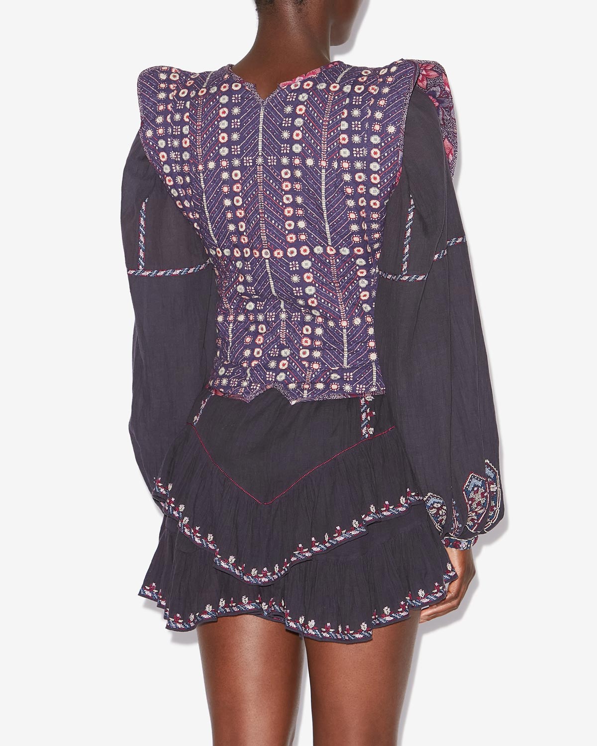 Cárdigan corto de algodón estampado y bordado cerza - Púrpura - Woman - 4