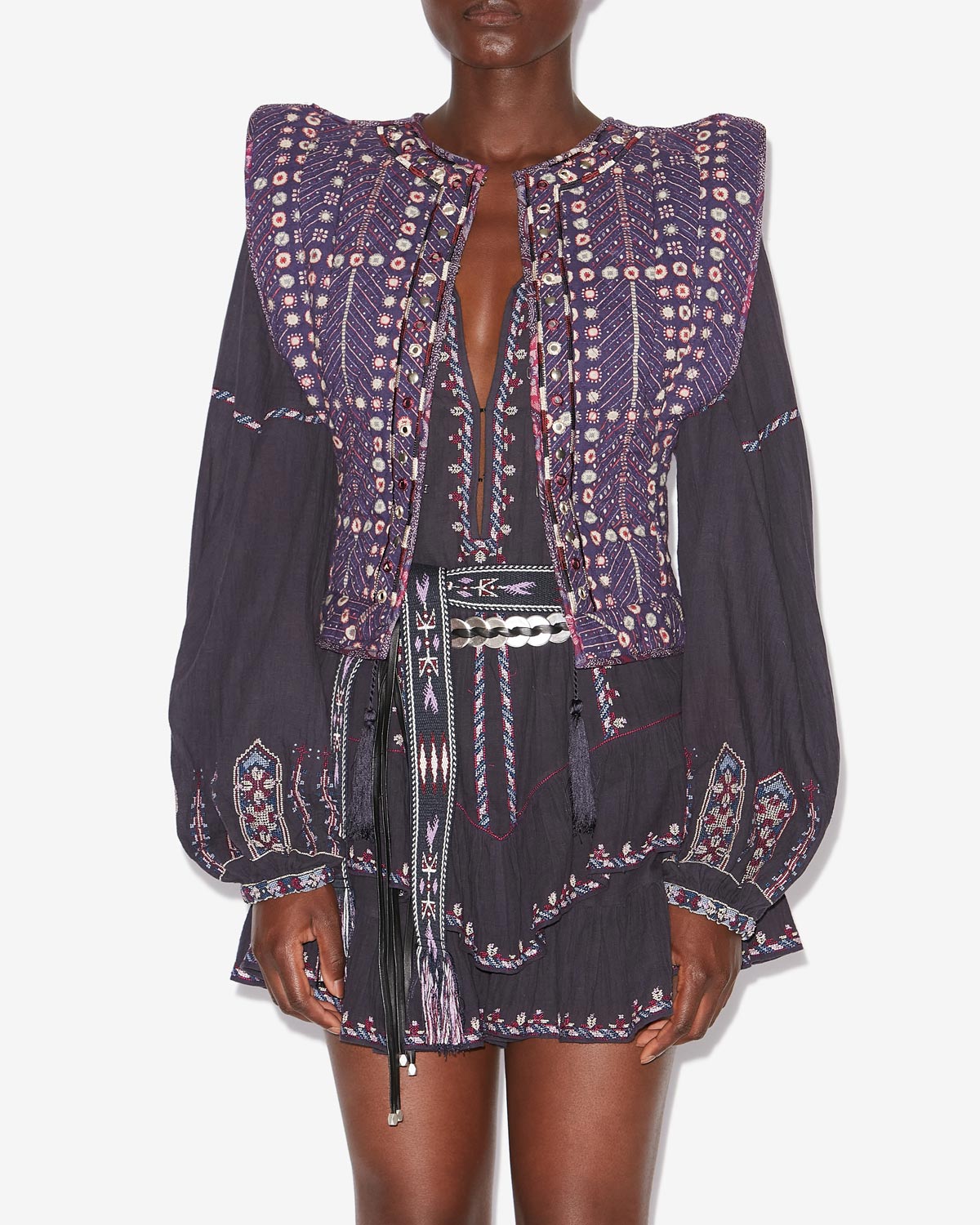 Cárdigan corto de algodón estampado y bordado cerza - Púrpura - Woman - 3