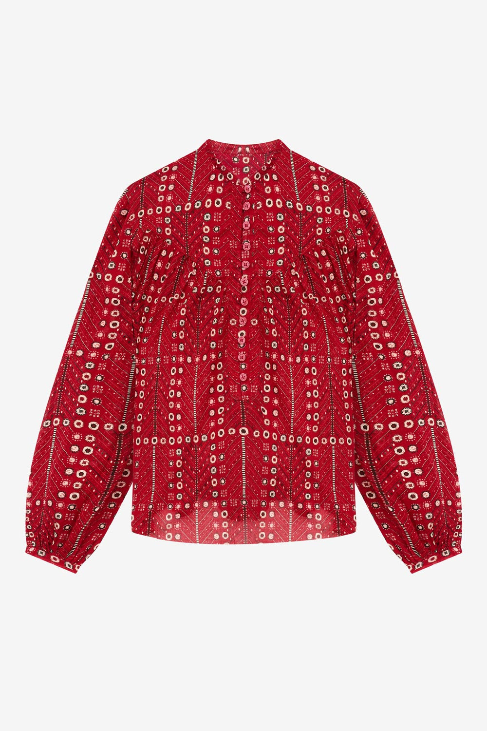 Blusa salika de voile de algodón estampado y fruncido - Rojo - Woman - 1