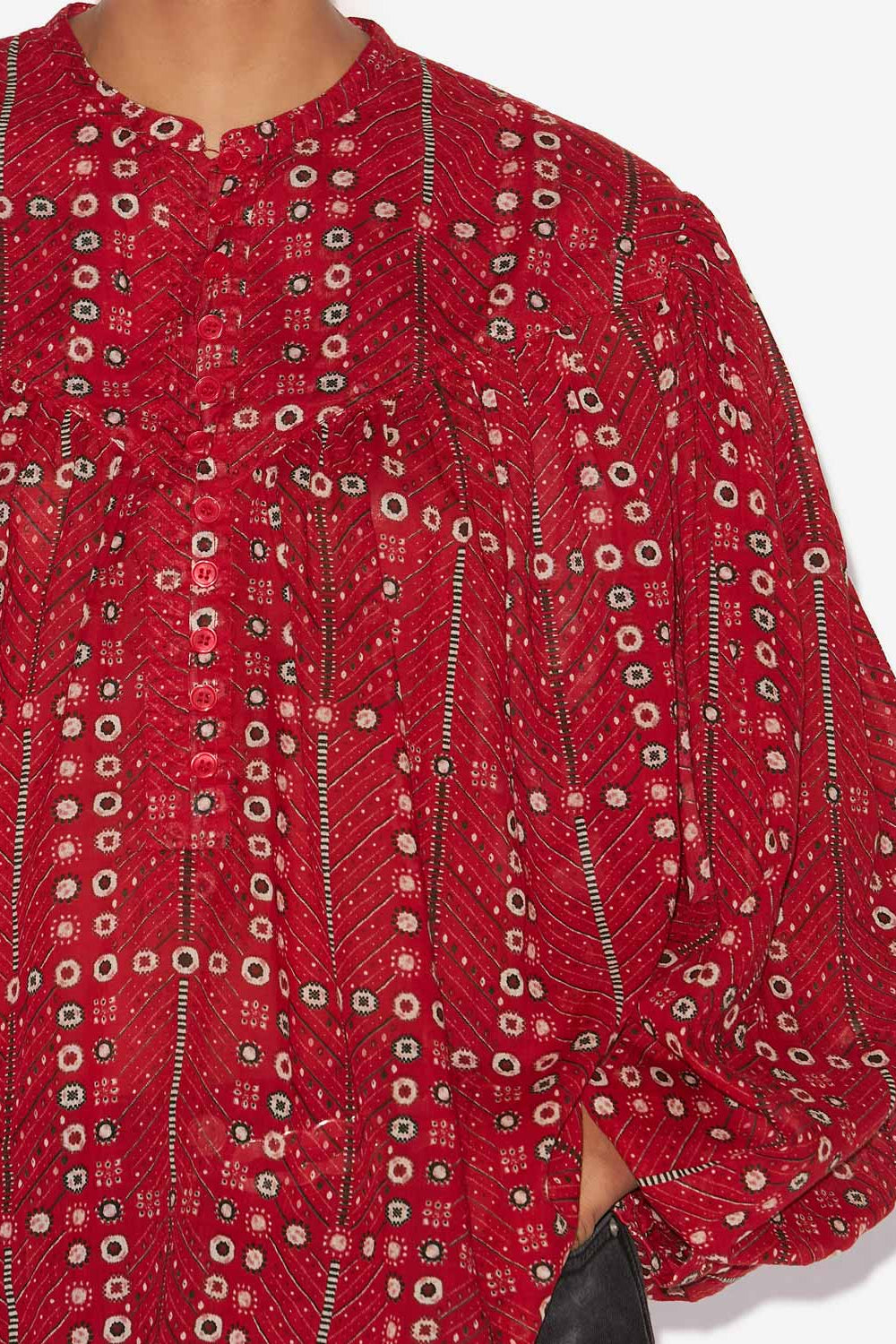 Blusa salika de voile de algodón estampado y fruncido - Rojo - Woman - 3