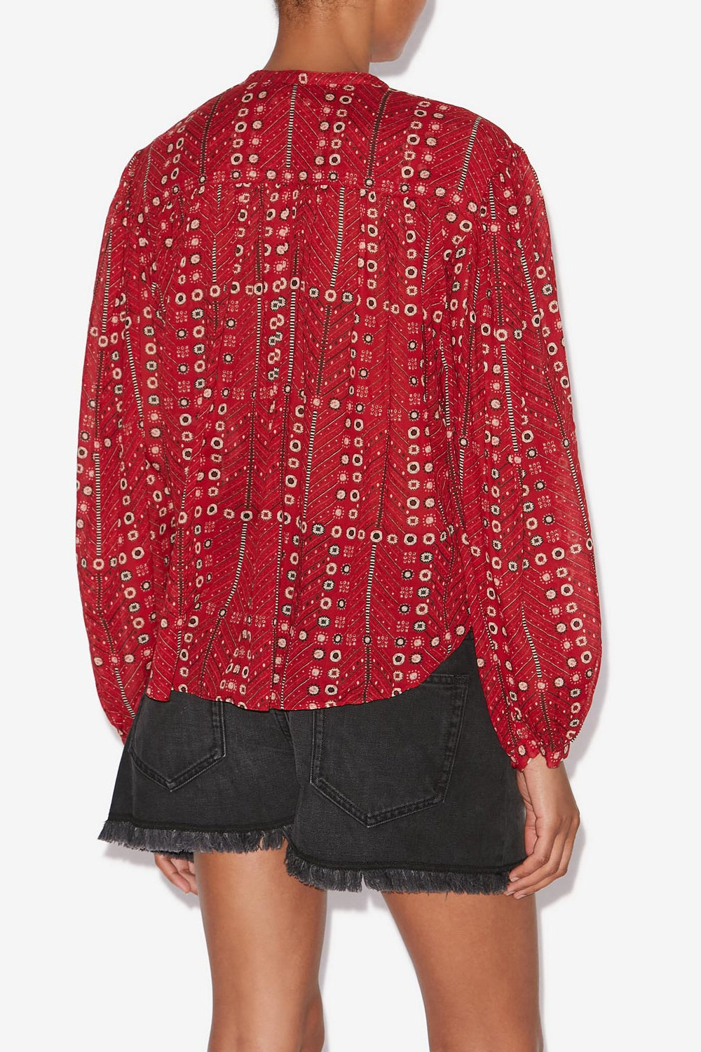 Blusa salika de voile de algodón estampado y fruncido - Rojo - Woman - 5