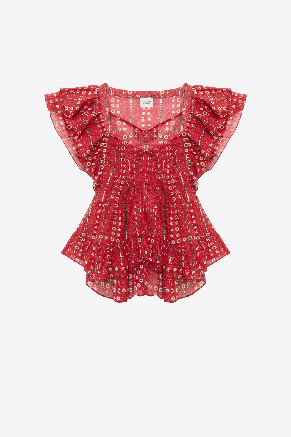 Top madrana de voile de algodón estampado - Rojo - Woman - 1