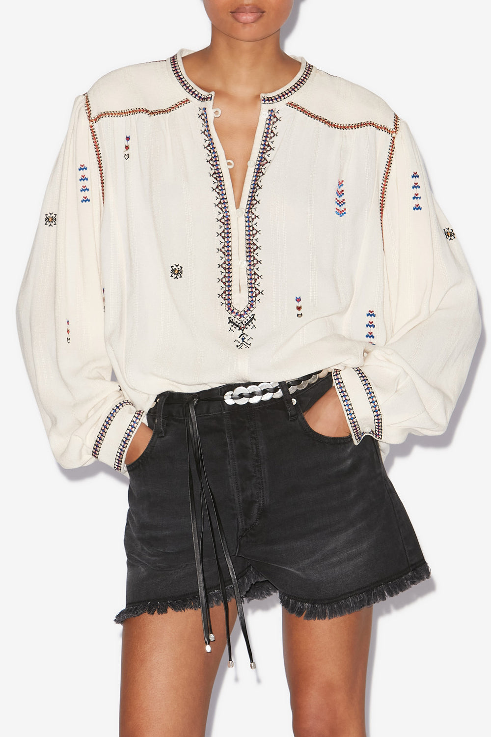 Blusa pelson de gasa bordada - Crudo - Woman - 4