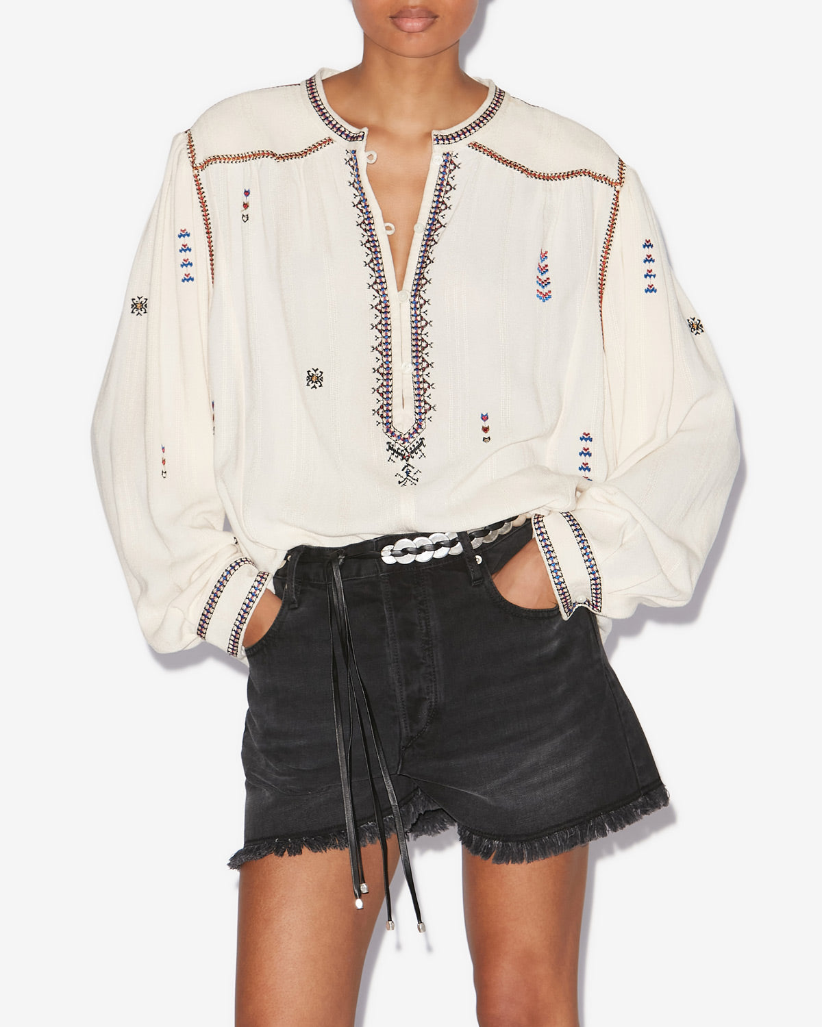 Blusa pelson de gasa bordada - Crudo - Woman - 3
