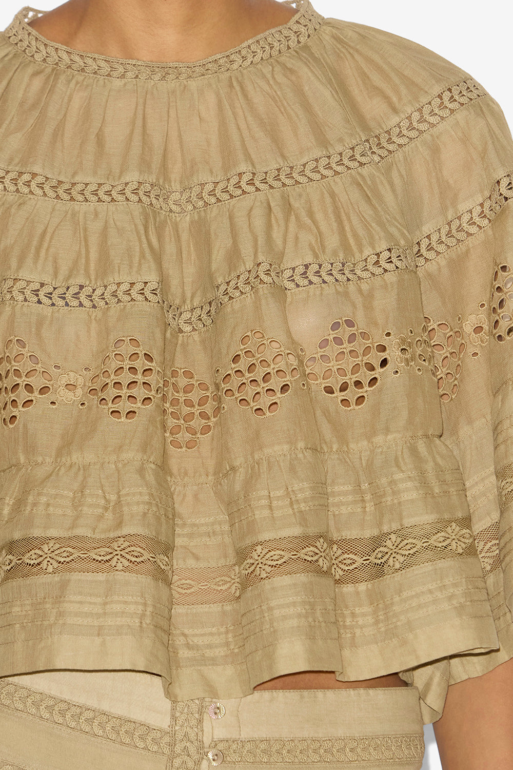 Dilama openwork cotton voile top - Light khaki - Woman - 3