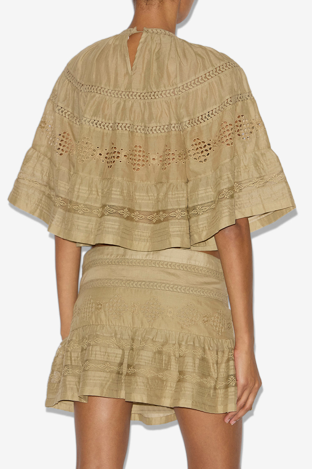 Dilama openwork cotton voile top - Light khaki - Woman - 5